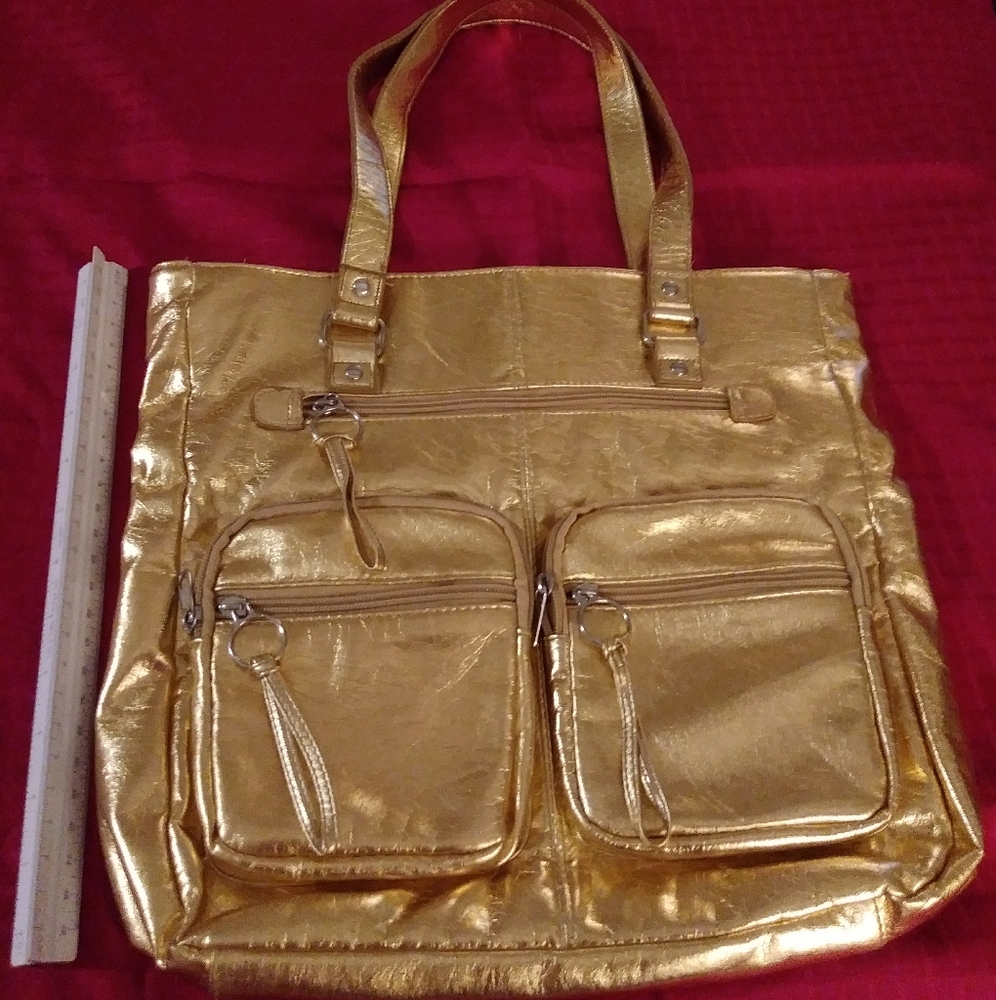 Large Gold Metallic Shoulder Bag